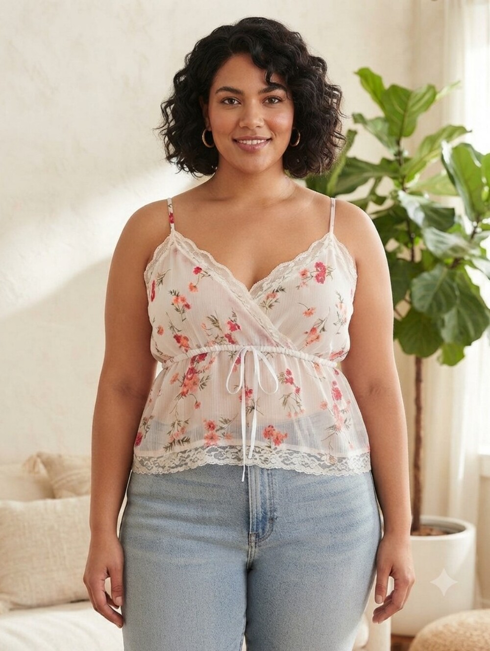 American Eagle Outfitters Medium White Floral Tank with Pink Print